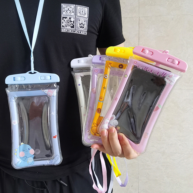 Cartoon Mobile Phone Waterproof Bag Swimming Diving Touchscreen Protective Cover Airbag Floating Drifting Neck Hanging Phone Sealed Bag