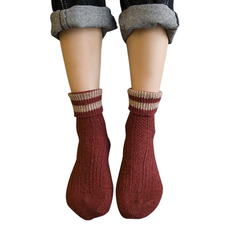 Autumn and winter warm wool socks women's thickened mid-calf pile socks wool two-bar socks flanging boot socks