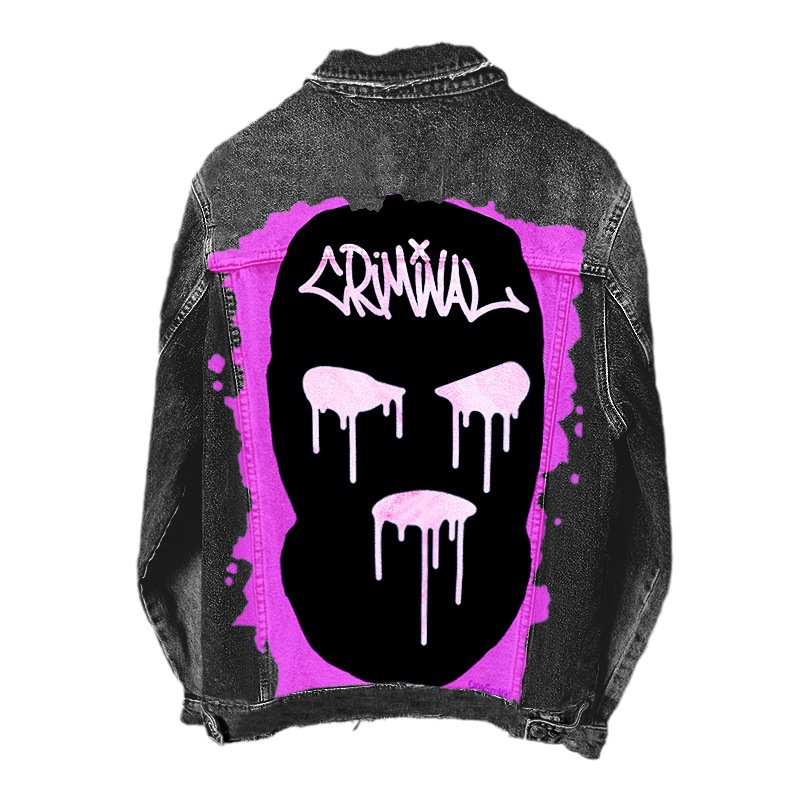 Picture of 2270 * cartoon portrait printing European and American street graffiti denim coat cowgirl coat winter Foreign Trade single product