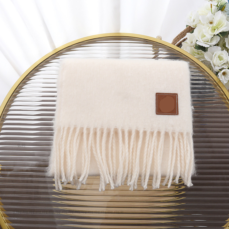 Picture of Set of standard new Luowei loe same style mohair mixed imitation scarf thickened warm plain tassel scarf shawl