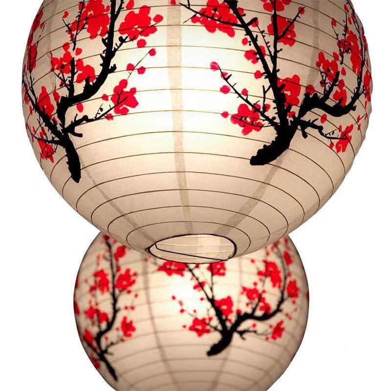 Picture of Chinese style plum blossom lantern Spring Festival restaurant hotel antique decorative folding paper lantern manufacturers supply round lampshade