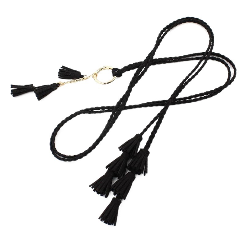 Women's decorative knotted dress woven belt Joker waist three tassel golden ring waist rope a generation of hair