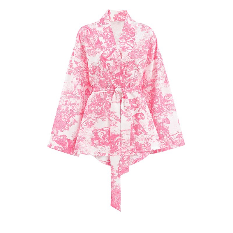 2024 Spring New Comfortable Blue Soft Printed Long Sleeve Shorts Pajamas Set Cross-Border Home Clothes Women Wholesale