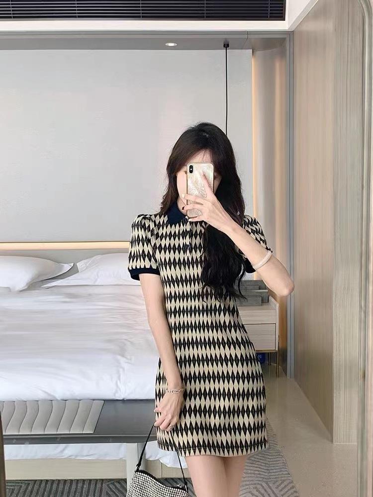 Lingge polo collar dress spring and summer women's 2024 new short sleeve French niche design retro short skirt