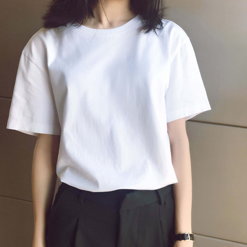 Summer new white T-shirt short-sleeved women's Korean-style student loose all-match solid color versatile simple T-shirt top clothes