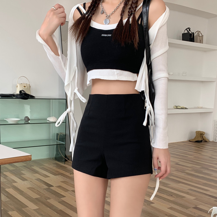 2023 Black High Waist Shorts Women's Thin Anti-glare Small Size Slimming Casual Wide Leg Shorts Women