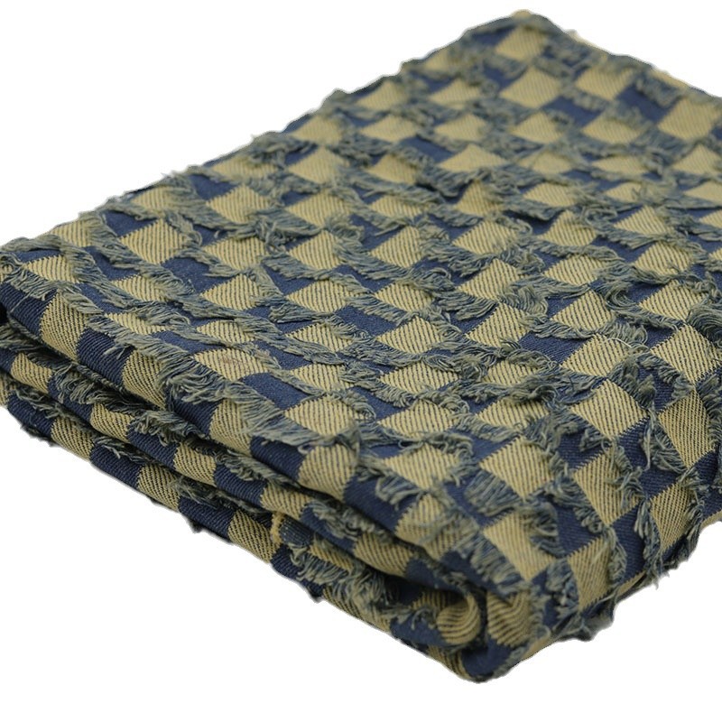 Picture of Wasteland Style Nostalgic Color Checkerboard Plaid Jacquard Washed Denim Fabric Clothing Fabric Jeans Jacket Non-Elastic