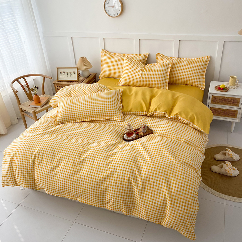 Picture of Small fresh sanding quilt cover four-piece water-washed cotton bed sheet quilt cover simple student dormitory single three-piece wholesale