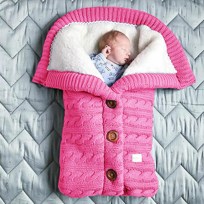 Picture of Spring Autumn Winter Knitted Sleeping Bag Baby Carriage Sleeping Bag Swaddling Cart Sleeping Bag Button Twist Sleeping Bag fleece-lined Thickened Bag