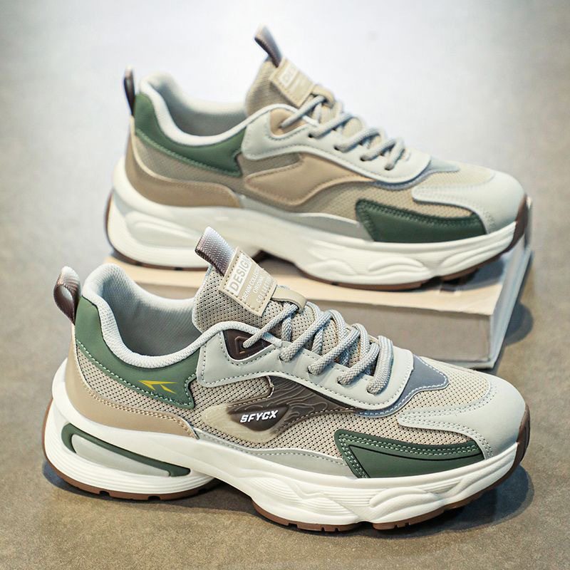 Autumn Men's Shoes New Breathable Mesh Men's Sports Shoes Men's Trendy Versatile Thick-Soled Non-Slip Casual Dad Shoes