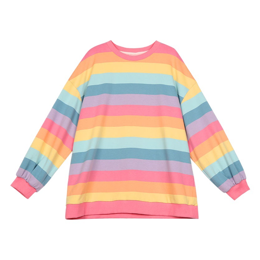 2023 Autumn and Winter Rainbow Striped Long-sleeved Hoodie Women's Korean-style Trendy Loose Harajuku Thin Top for Outer Wear