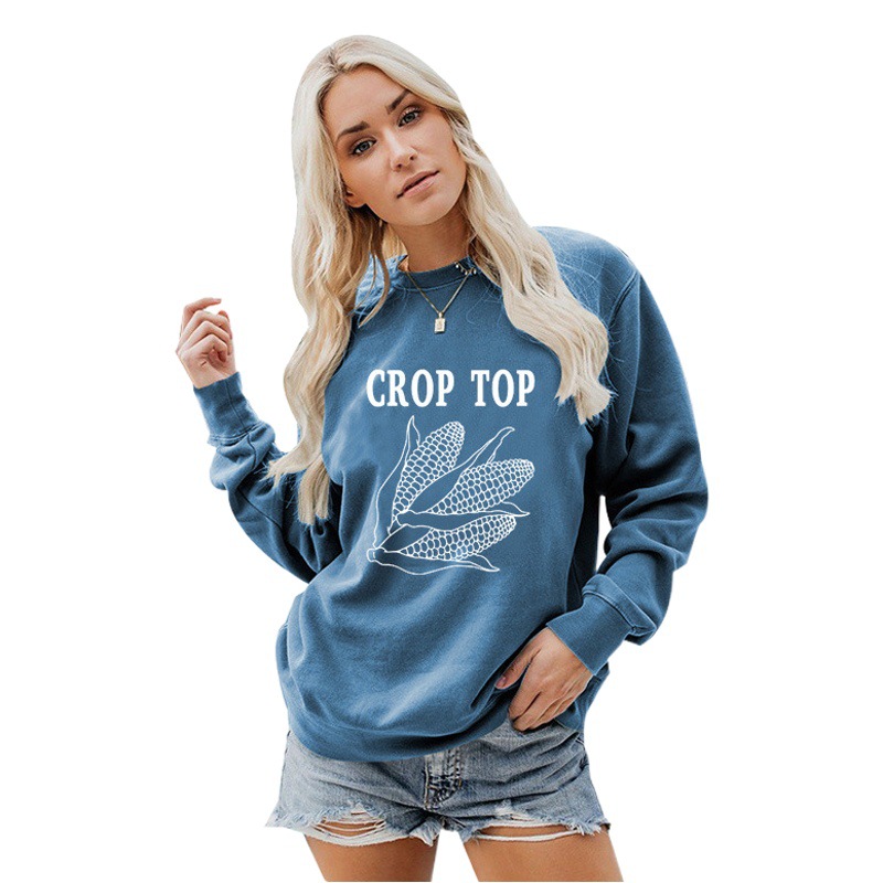 Century Apparel Women's Clothing Foreign Trade Independent Station Amazon Crop Top Corn Fun Print Large Size Sweatshirt