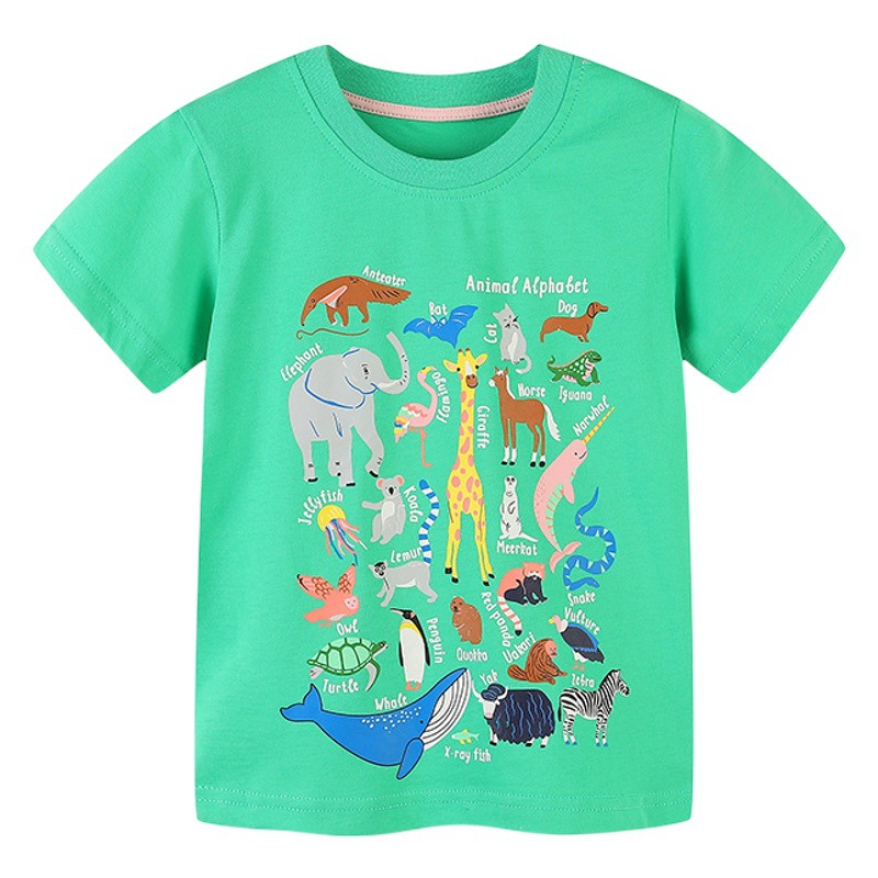 25 summer new children's short sleeve T-shirt children's cartoon animal printing round neck short sleeve jacket a generation of hair