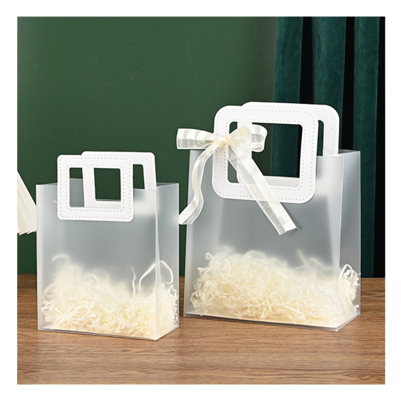 PP plastic handbag ins square handle gift bag in stock transparent frosted wedding hand gift bag