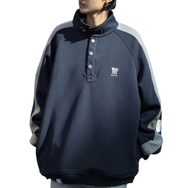 Picture of Cross-border American Retro Stitching Collar Casual Sweatshirt Personalized Fashion Couple Japanese Loose Pullover Jacket