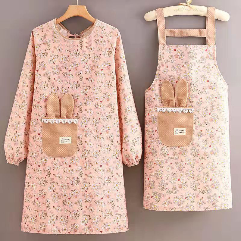 Long-sleeved Canvas Apron Women's Korean-style Household Kitchen Cooking Overalls Breathable Catering Overalls Anti-fouling Adult Apron