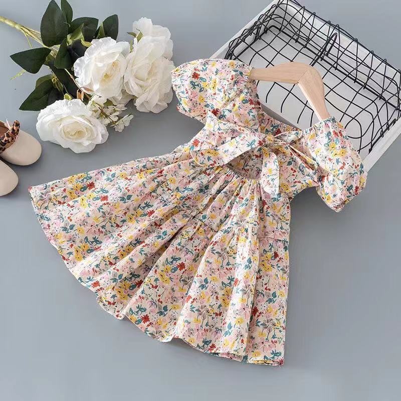 Girls Summer Dress 2024 New Internet Celebrity Fashion Princess Dress Children's Baby Girl Korean Style Floral Cotton Skirt
