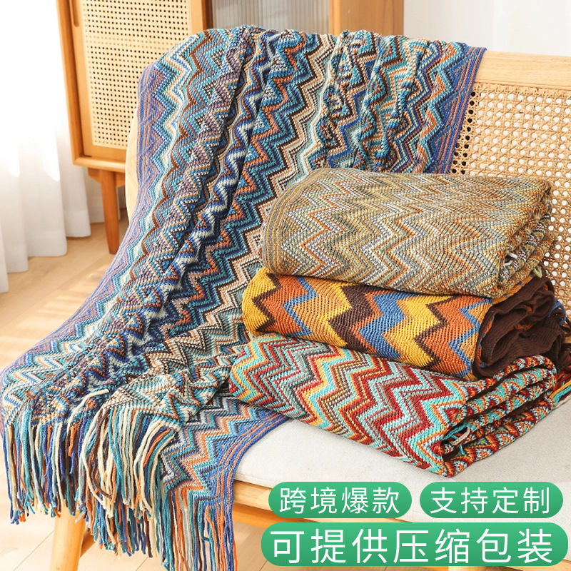Picture of Bohemian Sofa Blanket Autumn and Winter Knitted Blanket Lazy Travel Shawl Office Bed End Nap Thin Blanket