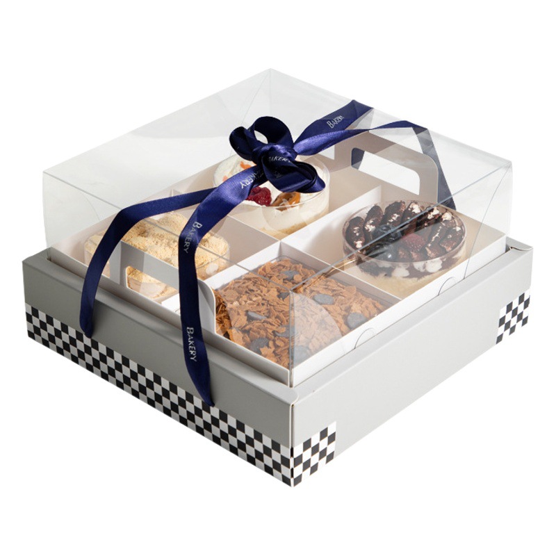 Four Palace Dessert Box 4 Grain Transparent Cake Packing Box French Afternoon Tea Packaging Box Mousse West Point Box