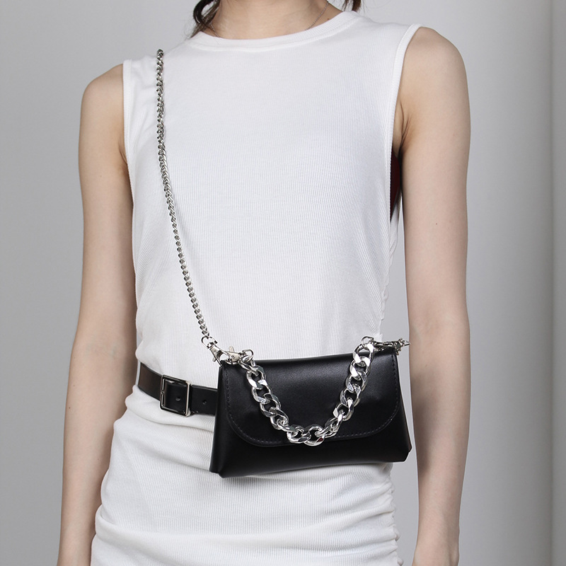 Cross-border Ins Square Bag Punk Style Metal Thick Chain Crossbody Bag Detachable Belt Mobile Phone Waist Bag Belt for Women