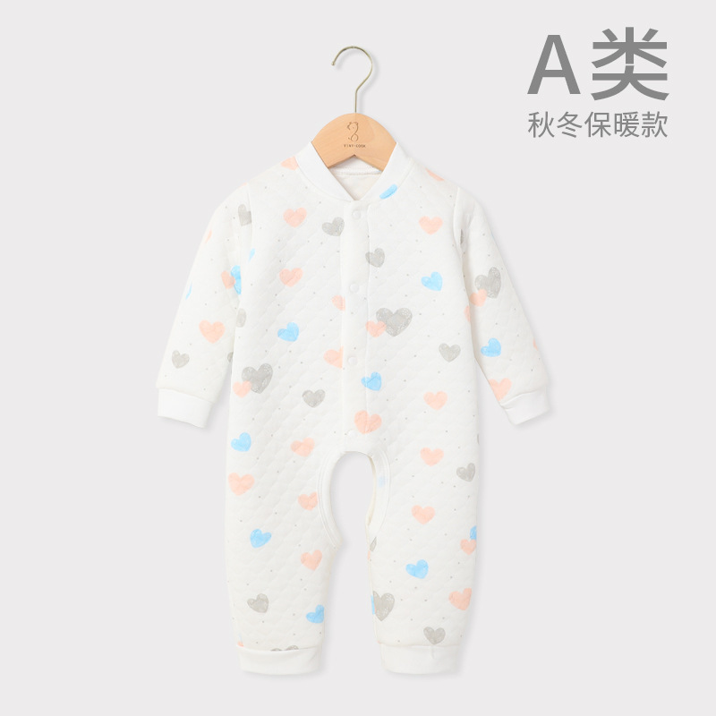 Picture of Baby Jumpsuit Pure Cotton Quilted Crawling Suit Pajamas Seamless Set Unisex Baby Romper Autumn and Winter Outfit Cartoon Pattern