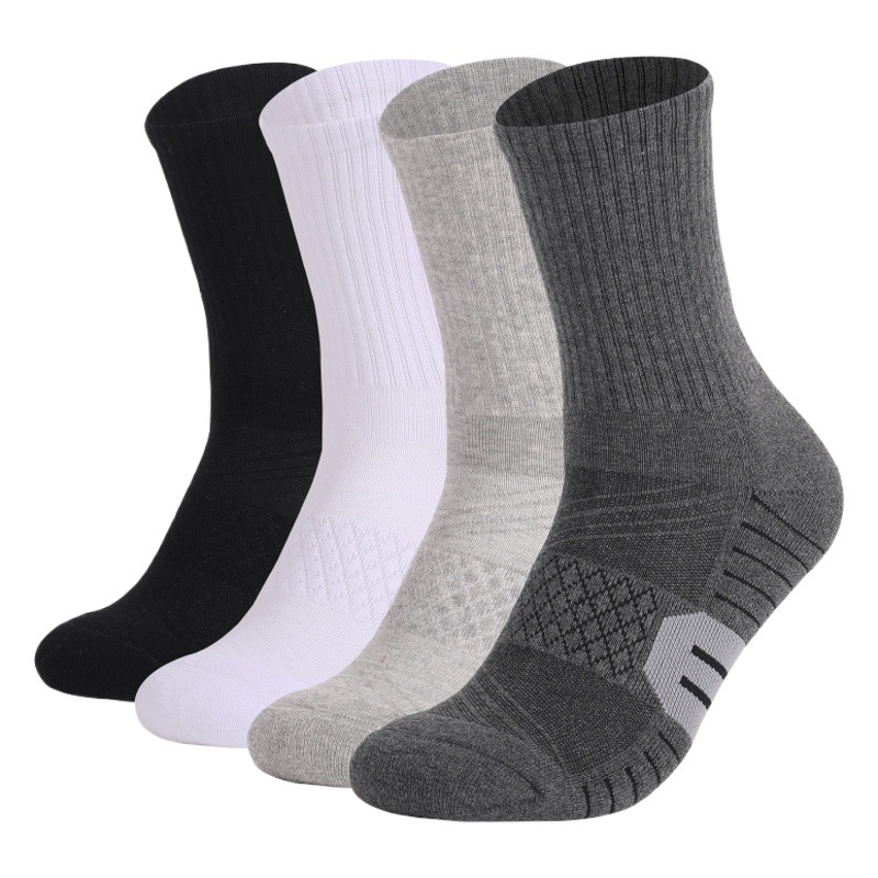 Two Wolf Pure Color Casual Outdoor Mid-Calf Sports Socks Thickeneded Towel Bottom Socks Sweat-Absorbent and Deodorant Sports Running Socks