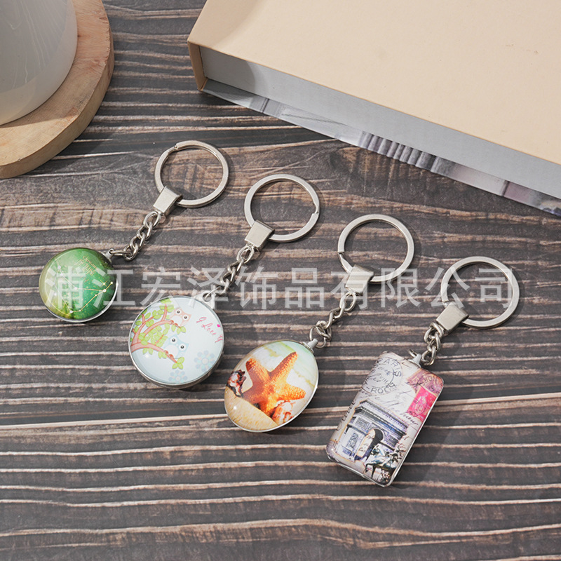 Amazon hot selling creative double-sided Time Gem keychain pendant metal key chain pendant bag wholesale