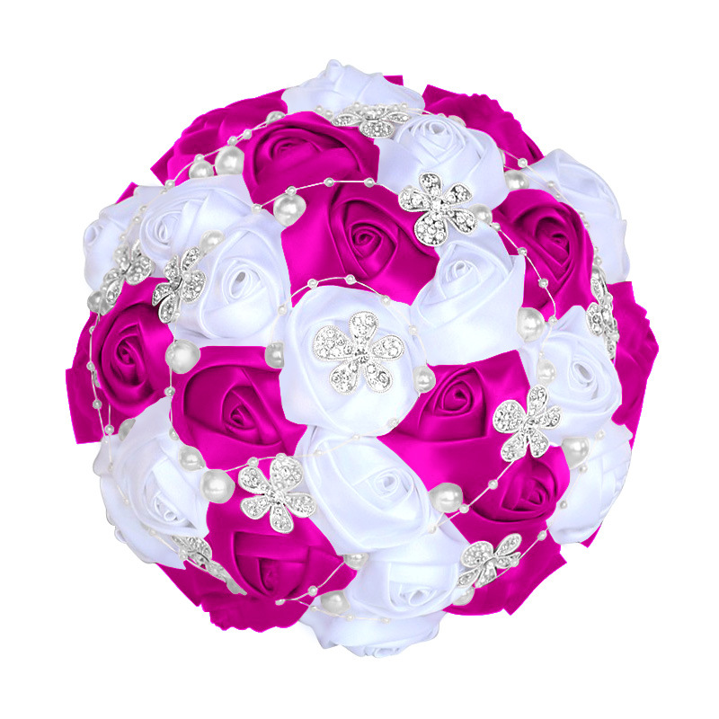 Picture of European and American Super Beautiful Ribbon Flower Wedding Supplies Bride's Hand-held Flower Five-flower Beaded Hand-held Flower Wedding Supplies Hand-held Flower