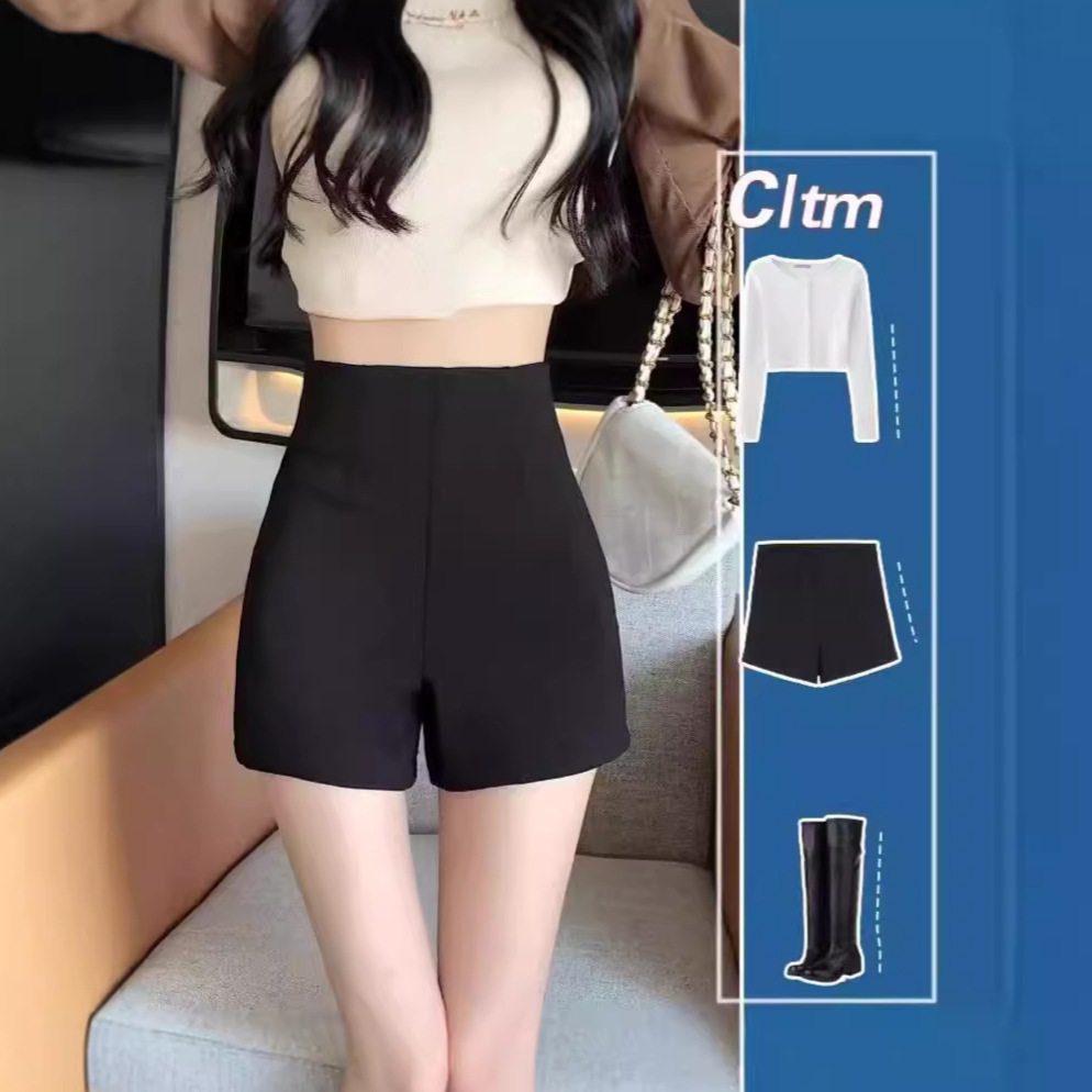Black Shorts Women's Spring and Autumn Outer Wear 2024 New High Waist Tight Underwear Missing Bottoming Pants Hot Pants for Hot Girls