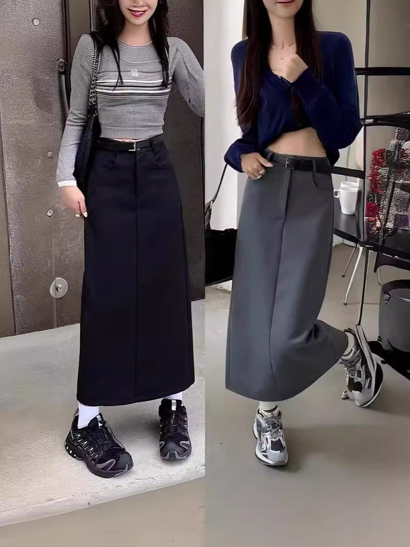 A- line Black Suit Skirt Women's 2024 New Summer Split Workwear Skirt Small One Step Long Skirt