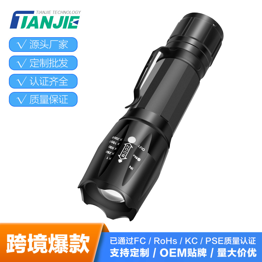 Cross-Border Strong Light Flashlight Led Aluminum Alloy Telescopic Focus Flashlight Mini Waterproof Portable Outdoor Flashlight