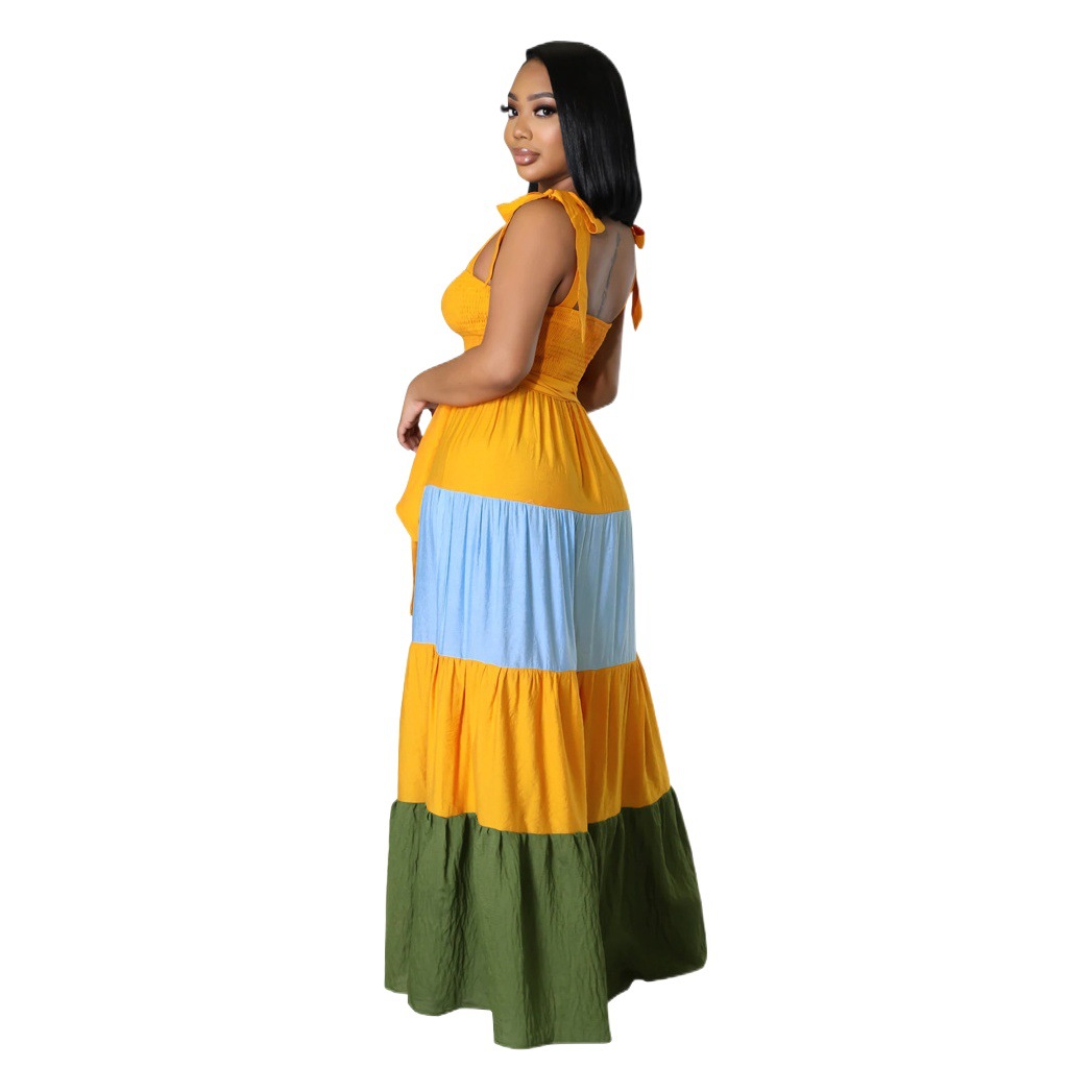 9630 Cross-border European and American Amazon Contrast Sleeveless Strap Waist Strap dress