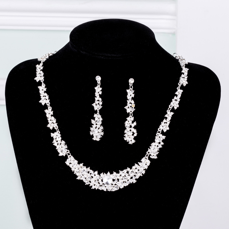 Eaby Hot Selling Bridal Jewelry Alloy Two-Piece Set Crystal Necklace Earrings Wedding Accessories Rhinestone Accessories