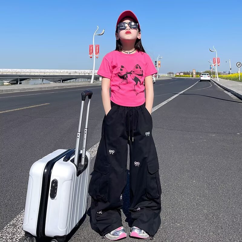Summer Girls' Trendy Anti-mosquito Casual Pants Workwear Western-style Street-fried Casual Thin Breathable Quick-drying Pants for Large and Large Children