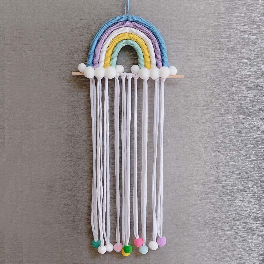 Picture of ins Nordic Rainbow Tassel Hair Accessories Hairpin Finishing Storage Woven Children's Room Decoration Wall Decoration