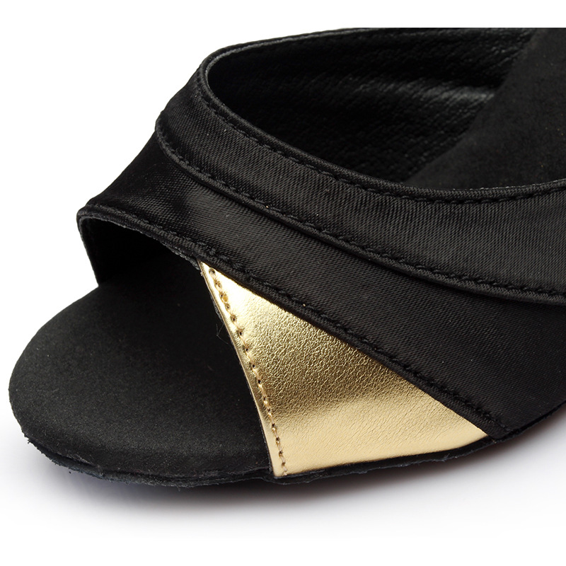 Picture of Women Adult High Heel 5cm Black Satin 7cm Latin Dance Shoes Black Red 3441 Soft Bottom Cha Cha Dancing