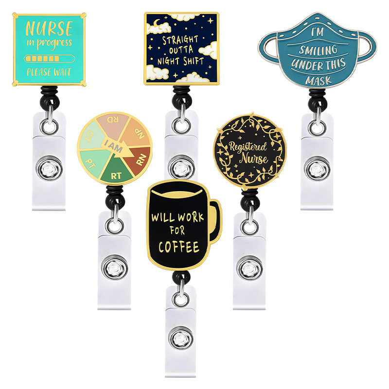 Acrylic Printed Rotating Crocodile Clip Easy-Pull Buckle Teacher Nurse's Day Gift Telescopic Id Buckle Easy-Pull Buckle
