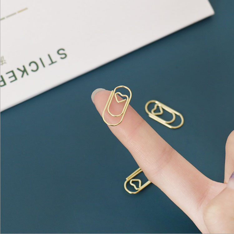 Cross-Border Hot Selling Mini Small Heart Paper Clip Fun Metal Paper Clip 20mm Small Rose Gold Heart Shape