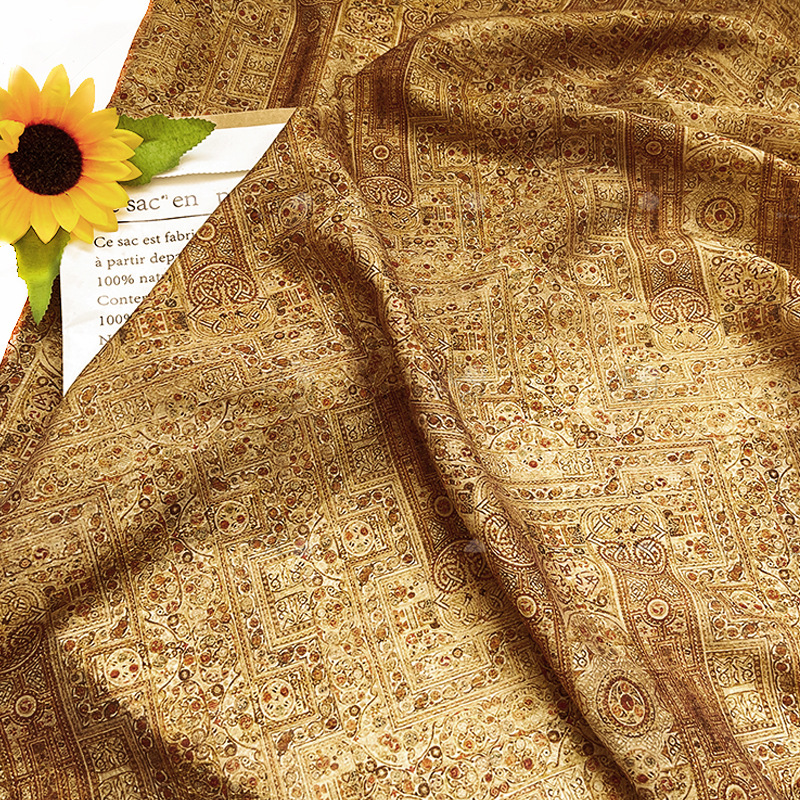 Brown tone retro Tencel jacquard fabric new Chinese style Hanfu cheongsam dress fabric handmade DIY fabric