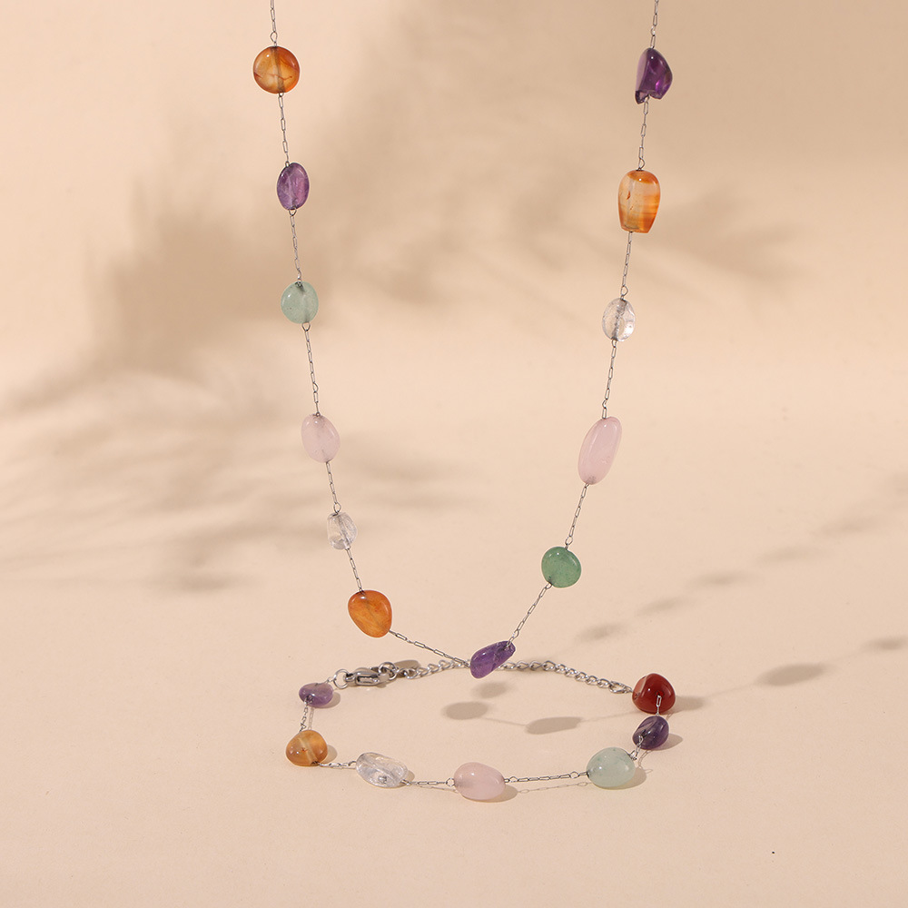 Picture of European and American Ins Style Niche Color Natural Stone Beaded Necklace Fashion Bracelet Stainless Steel Dopamine Light Luxury suit