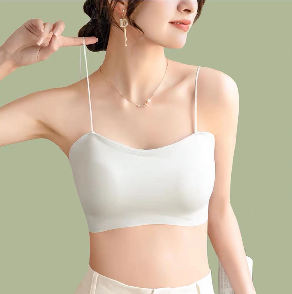 Picture of Sling Small Vest Women's Ice Silk Beautiful Back Underwear with Chest Pad One-piece Bra Summer Thin Inner Top Tube Top Outer Wear