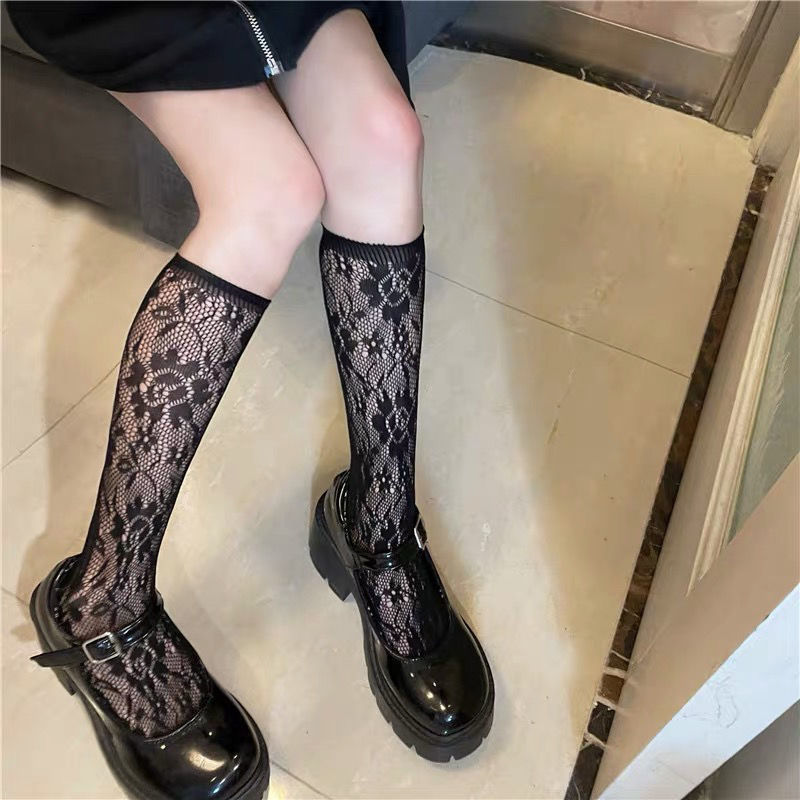 Lolita Sweet Socks Retro Lace Stockings Hollow Jk Pile Net Stockings Cute Student Socks Breathable Mid-tube Socks