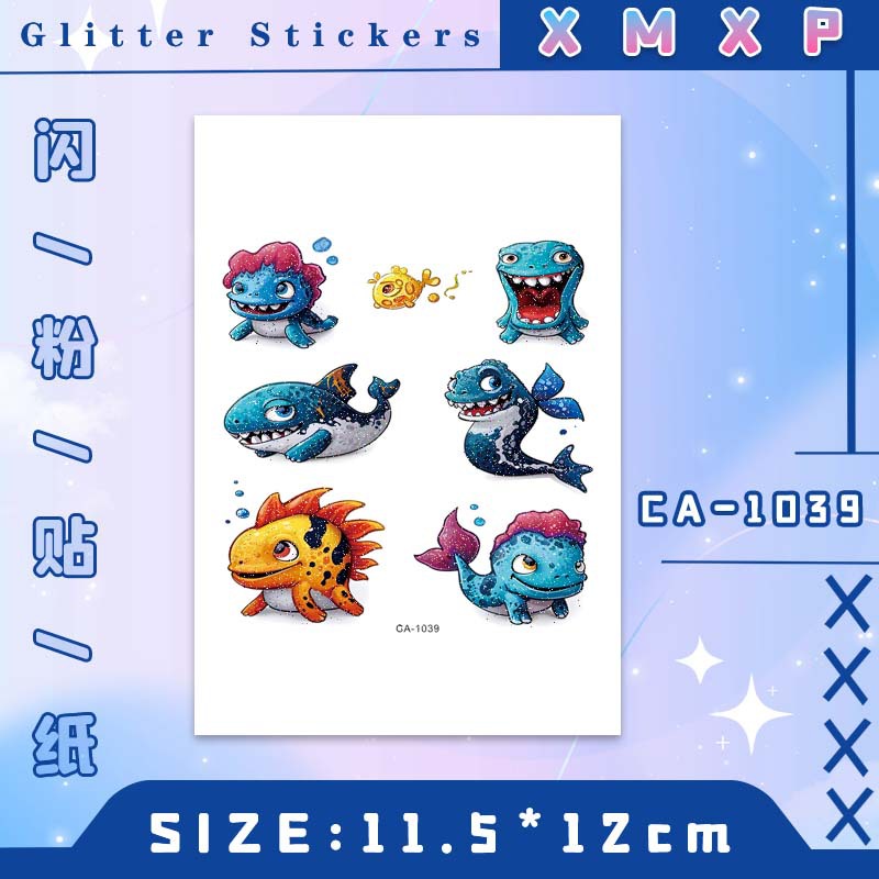 Glitter Sea Biological Sticker Tattoo Sticker Fairy Washable Waterproof Lasting Cute Cartoon Ocean Fun Children's Arm