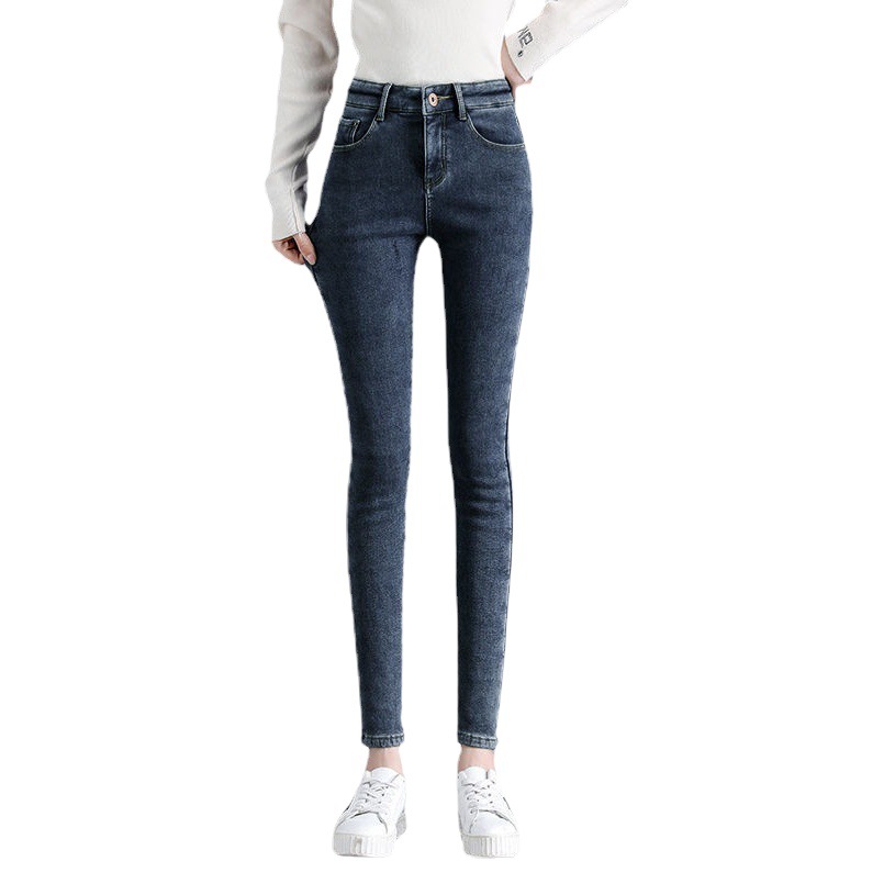 Fleece-lined thick jeans women's high waist autumn and winter slim fit slimming stretch tight cropped versatile pencil skinny pants