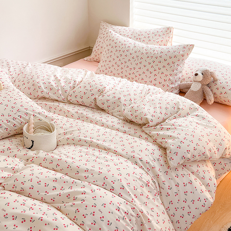 Picture of Class A Mother and Infant Grade Washed Cotton Four-piece Set Cotton ins Style Cartoon Fresh Cotton Bed Cover Three-piece Set