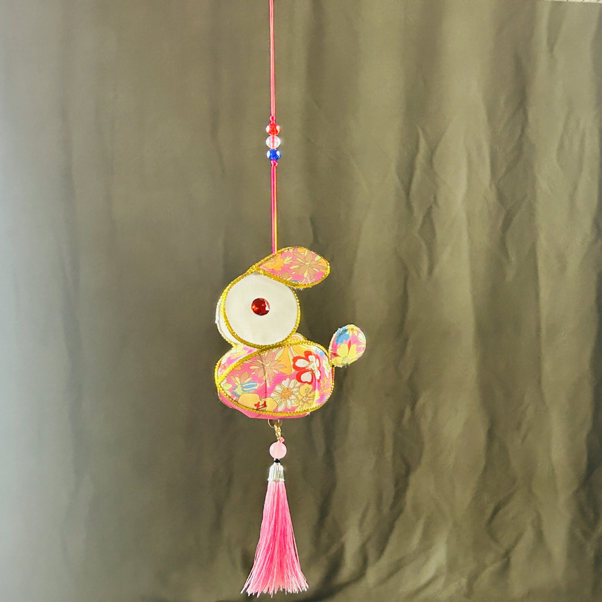 Picture of Traditional Handmade Lanterns for Spring Festival Lantern Festival Portable Iron Silk Cloth Luminous Mini Rabbit Lantern