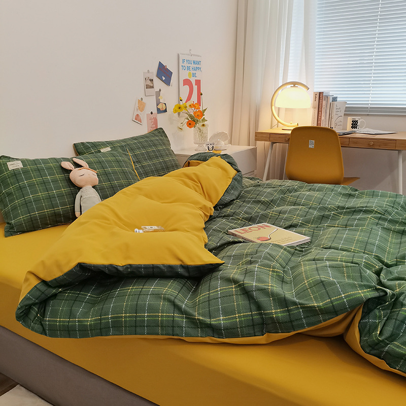 Picture of New Japanese Bed Solid Color Double Quilt Cover Sheet Four-piece Student Dormitory Three-piece Household Quilt Cover Wholesale