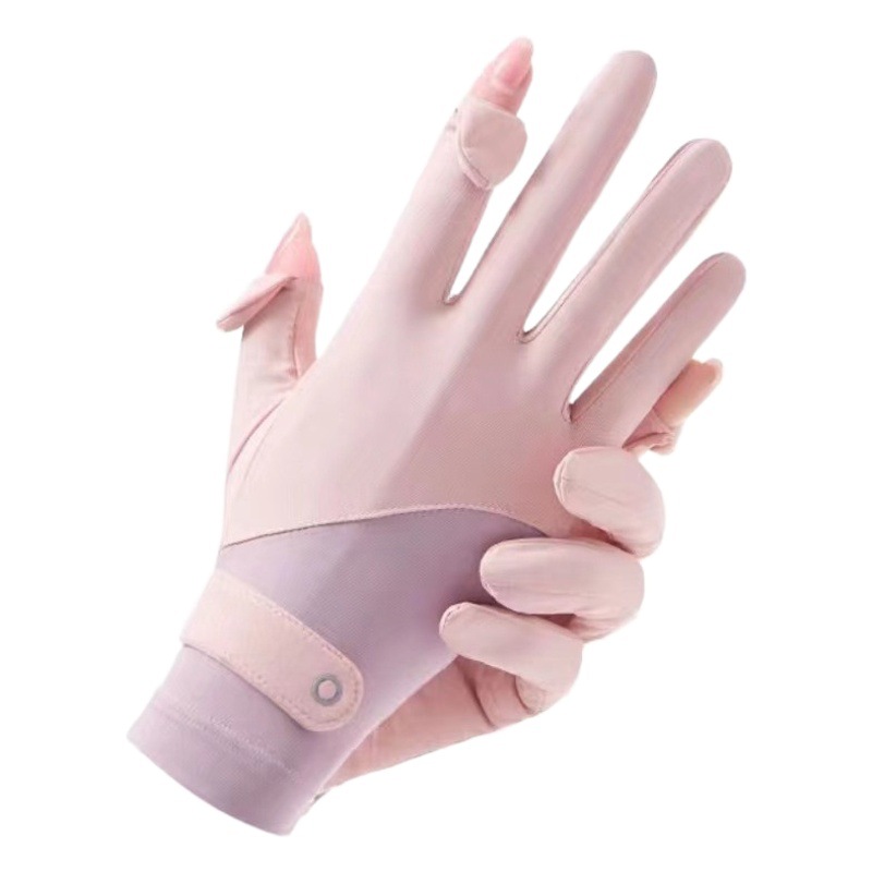 Cross-border Summer Women's Ice Silk Sun Protection Gloves Outdoor Riding Driving Finger Cold Breathable UV Protection Gloves