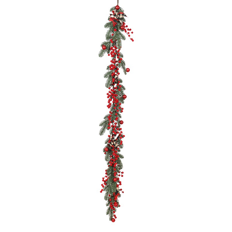Christmas Decoration Door Wreath with Pine Cones, Red Berries, Christmas Balls, Glowing Holiday Supplies, Cross-Border Decorative Door Hanging