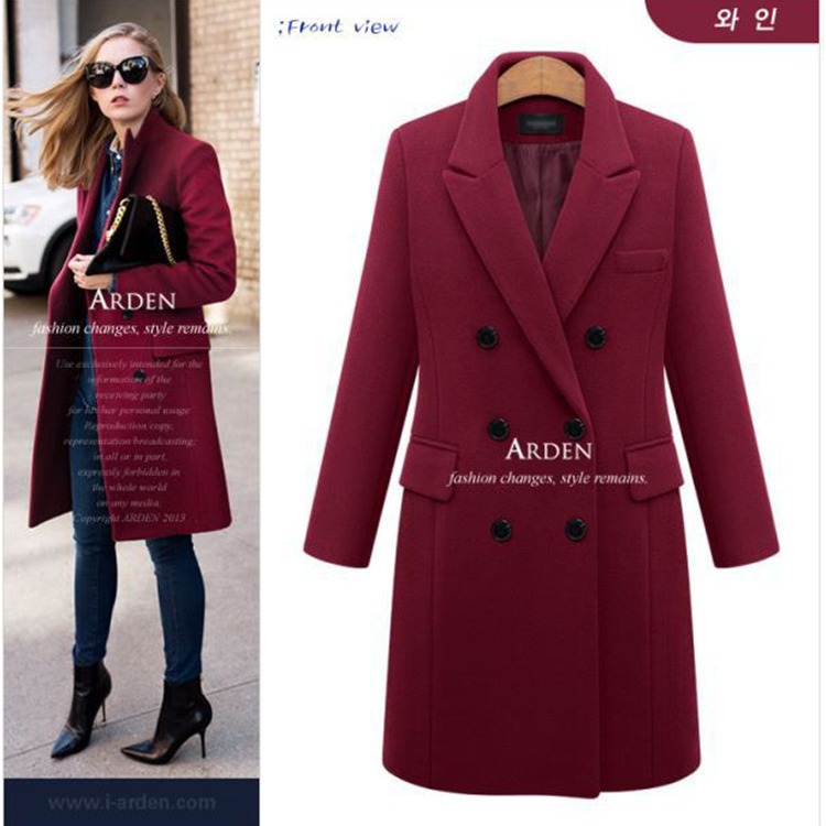 Ladies' casual suit coat street photo British women's autumn and winter double-breasted long woolen coat